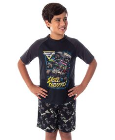 Детская футболка и шорты с черепом и дроссельной заслонкой Monster Truck для мальчиков, пижамный комплект из 2 предметов Monster Jam