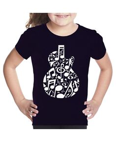 Музыкальные ноты на гитаре — детская футболка с надписью для девочек LA Pop Art
