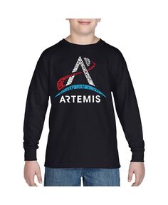 Логотип NASA Artemis — детская футболка с длинными рукавами и надписью Word Art для мальчиков LA Pop Art