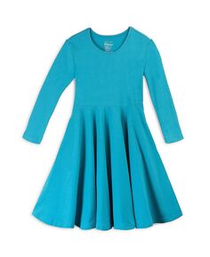 Детское однотонное платье с рукавами 3/4 и закрученным воротником из органического хлопка для девочек, справедливой торговли Mightly