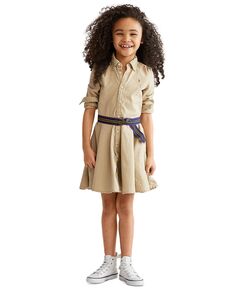 Хлопковое платье-рубашка чинос с поясом для малышей и маленьких девочек Polo Ralph Lauren