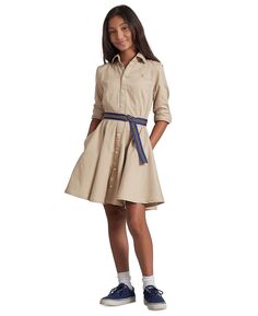 Хлопковое платье-рубашка чинос с поясом для больших девочек Polo Ralph Lauren