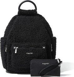 Женский рюкзак Baggallini на каждый день с ремешком для телефона RFID, черная искусственная овчина