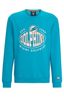 Свитшот Boss X Nfl Cotton-blend With Collaborative Branding Dolphins, бирюзовый