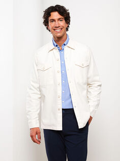 Удобная мужская куртка-рубашка из габардина с длинными рукавами LCWAIKIKI Classic