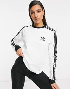 Белая футболка с длинным рукавом с тремя полосками adidas Originals adicolor