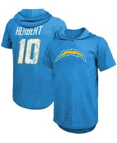 Мужские фанатики justin herbert powder blue los angeles chargers футболка с капюшоном tri-blend с именем и номером игрока Majestic, синий