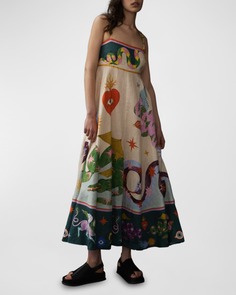 Льняное платье миди в стиле ампир с принтом Seeker ALEMAIS AlÉmais