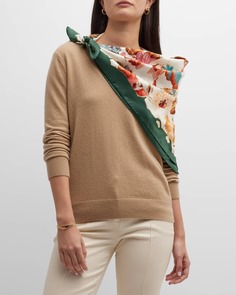Квадратный шелковый шарф с мраморным цветочным принтом Ferragamo