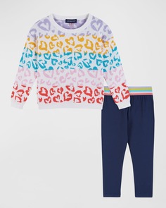 Разноцветный свитер интарсия с сердечками и брюками для девочки, размер 2-6X Andy &amp; Evan