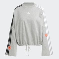 Свитшот Adidas 3-Stripes Sweatshirt with Chenille Flowers, серый/белый/черный