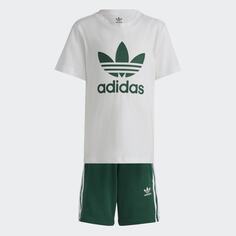 Комплект шорты и футболка Adidas, белый/темно-зеленый