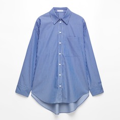 Рубашка Oysho Striped Cotton Poplin Oversize, синий