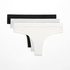 Комплект трусов Oysho Comfort Cheeky With Logo, 3 предмета, белый/серый/черный