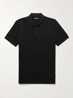 Рубашка поло облегающего кроя из хлопкового пике, окрашенного в готовом виде TOM FORD, черный