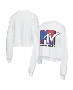 Женский укороченный флисовый пуловер NBA x MTV I Want My, белый свитшот Junk Food, белый