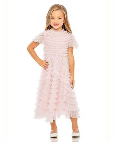 Платье трапециевидной формы с короткими рукавами и рюшами для маленьких девочек MAC DUGGAL