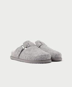 Тапочки Oysho Faux-fur Felt, серый