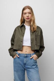 Короткая куртка из искусственной замши Pull&amp;Bear, хаки