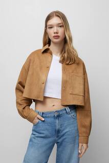 Короткая куртка из искусственной замши Pull&amp;Bear, карамель