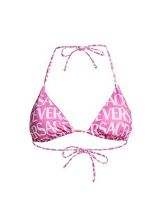 Верх бикини с треугольными чашечками и принтом логотипа Versace, розовый