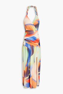 Платье миди Bristol со сборками и принтом из эластичной сетки с воротником-халтером NICHOLAS, разноцветный