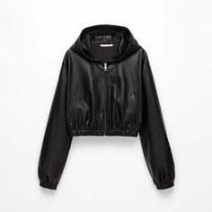 Куртка Oysho Cropped Faux Leather, черный