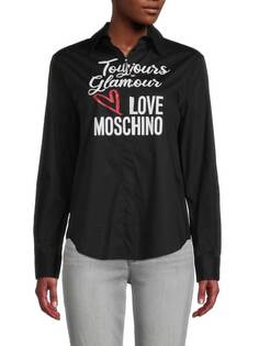 Рубашка Camicia Love Moschino с логотипом, черный