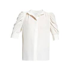 Блузка Frame Gillian Silk Collared Puff-Sleeve, белый