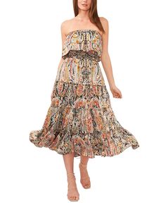 Женское многоярусное платье миди без бретелек с рюшами 1.STATE