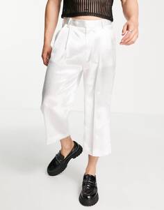 Белые атласные брюки-кюлоты с широкими штанинами ASOS DESIGN smart