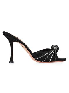 Сатиновые туфли без задника Atelier 95MM с кристаллами Aquazzura, черный