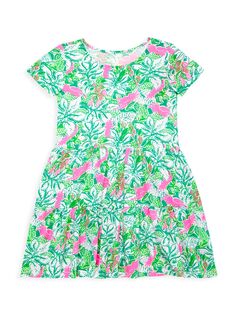 Мини-платье Geanna с короткими рукавами для маленьких девочек и девочек Lilly Pulitzer Kids, зеленый