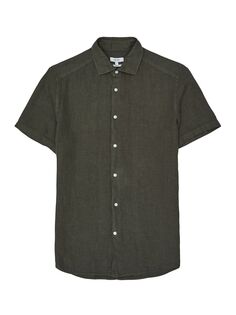 Льняная рубашка с короткими рукавами Reiss, оливковый