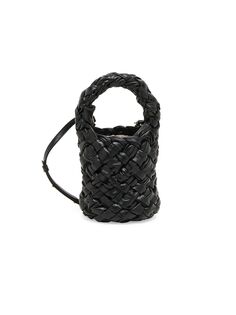 Плетеная кожаная сумка-ведро Mini Kalimero Bottega Veneta, черный