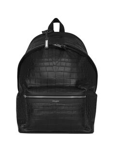 Городской рюкзак из кожи с тиснением под крокодила Saint Laurent, черный