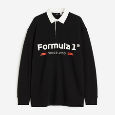Футболка-поло H&amp;M Relaxed Fit Printed Formula 1, черный H&M