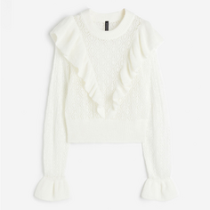 Свитер H&amp;M Ruffle-trimmed Pointelle-knit, белый H&M