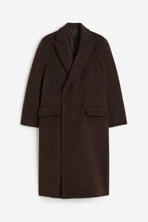 Пальто H&amp;M Double-breasted Wool-blend, темно-коричневый H&M
