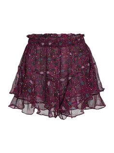 Шелковые шорты с цветочным принтом Isabel Marant, фуксия