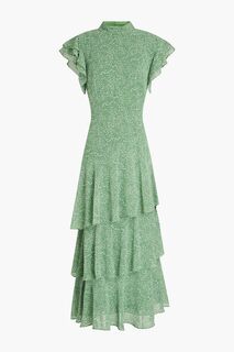 Платье миди из крепа с оборками и цветочным принтом MIKAEL AGHAL, зеленый