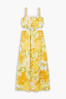 Льняное платье макси El Rio с вырезом и цветочным принтом FAITHFULL THE BRAND, желтый