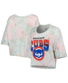 Женская укороченная футболка свободного кроя три-смеси с принтом тай-дай Chicago Cubs Cooperstown Collection Majestic