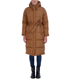 Женская длинная куртка-пуховик с капюшоном и поясом Sebby Collection