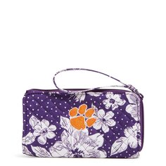 Кошелек Vera Bradley Cotton Collegiate Front Zip With Rfid Protection, фиолетовый/белый/оранжевый