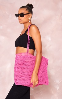 PrettyLittleThing Ярко-розовая объемная соломенная большая сумка-тоут