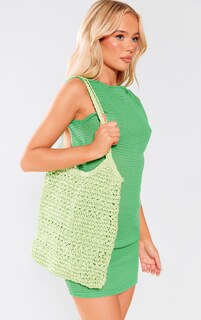 PrettyLittleThing Зеленая пляжная сумка-тоут из рафии