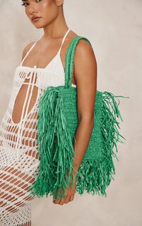 PrettyLittleThing Зеленая пляжная сумка из соломы из рафии с потертыми краями