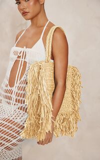 PrettyLittleThing Пляжная сумка из натуральной рафии с потертыми краями из соломы