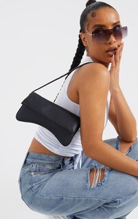 PrettyLittleThing Черная сумка через плечо Baguette с клапаном из искусственной кожи